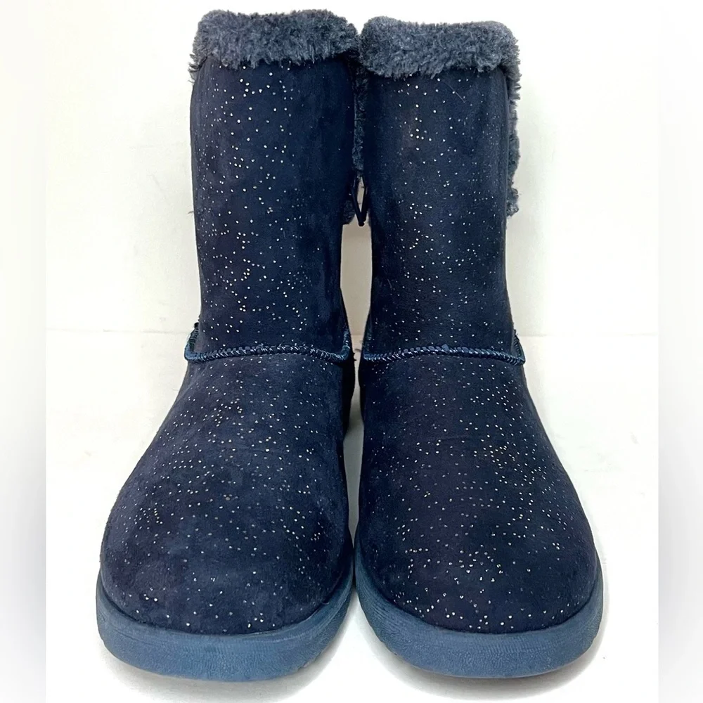 Roebuck & Co Girls Pull On Glitter Faux Fur Lined Winter Boots Sz 5